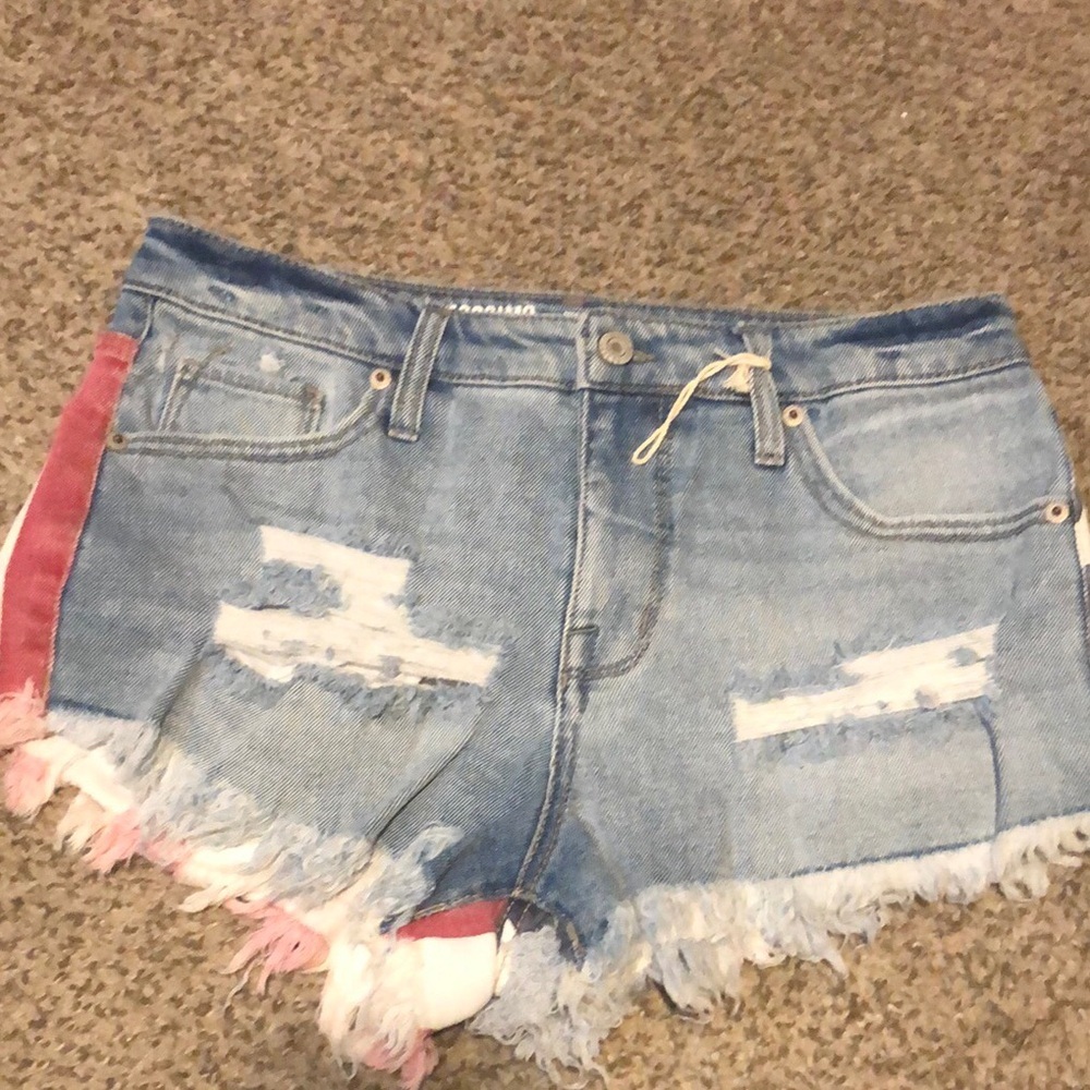 NWOT Mossimo Supply Co. Red, White & Blue Stars & Stripes High Rise Jean Shorts - Picture 1 of 4